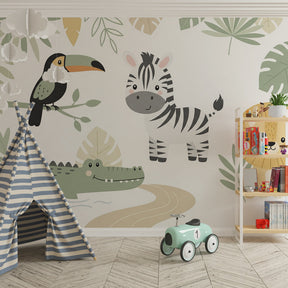 Safari animals wallpaper transforming children's bedroom into jungle adventure space