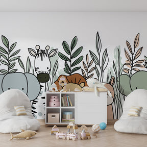 Safari animals wallpaper creating adventurous children's bedroom decor with tropical jungle theme
