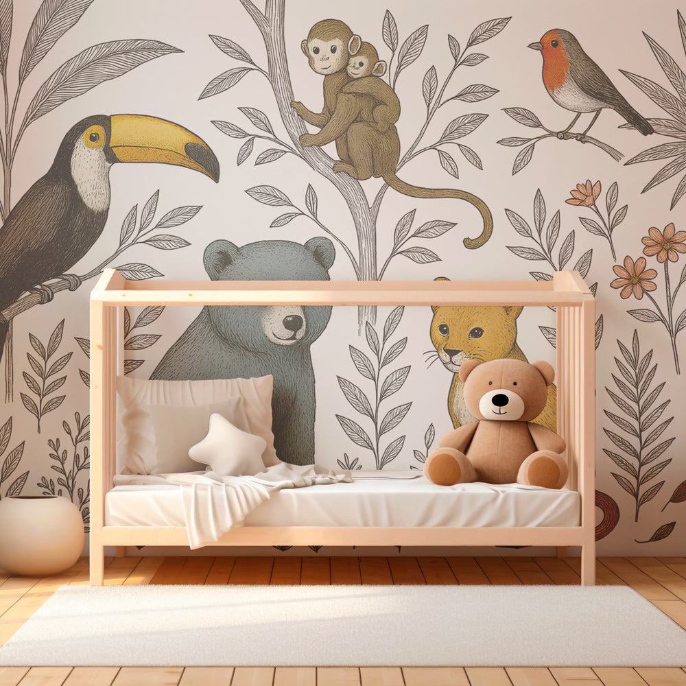 Safari animal wallpaper transforming children's bedroom with educational wildlife design by Kids-Mundo