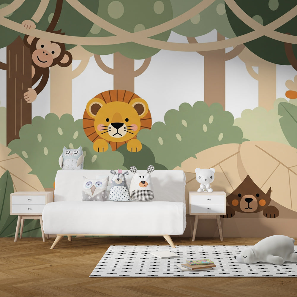 Tropical jungle wallpaper creating educational wildlife environment in children's bedroom