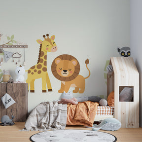 Adorable jungle animals mural wallpaper transforming children's playroom with safari adventure
