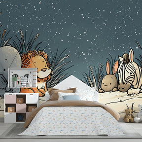 Starry night jungle animals wallpaper transforming children's room into safari adventure