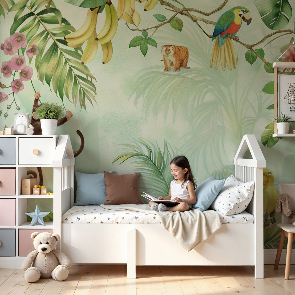 Jungle animals mural wallpaper creating exotic safari nursery decor by Kids-Mundo
