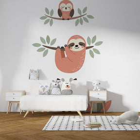 Safari themed mural wallpaper creating peaceful jungle atmosphere in kids bedroom