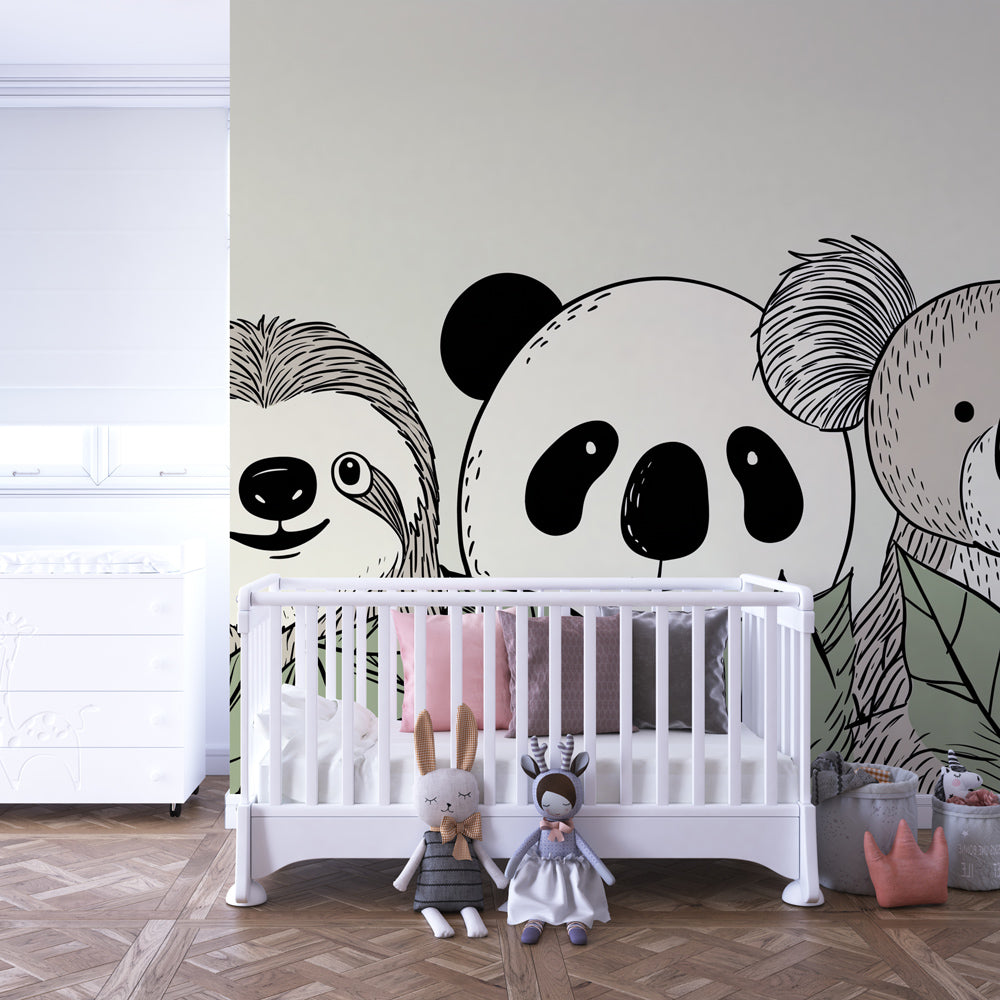 Adorable jungle themed wallpaper transforming toddler room with cute animal friends