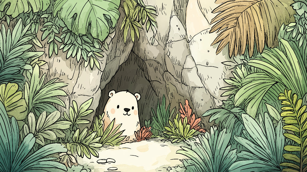Complete jungle bear mural wallpaper design pattern featuring tropical foliage by Kids-Mundo