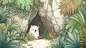 Complete jungle bear mural wallpaper design pattern featuring tropical foliage by Kids-Mundo