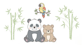 Detailed jungle bears and bamboo mural wallpaper design pattern by Kids-Mundo