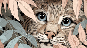 Detailed jungle cat mural wallpaper design pattern with tropical foliage by Kids-Mundo