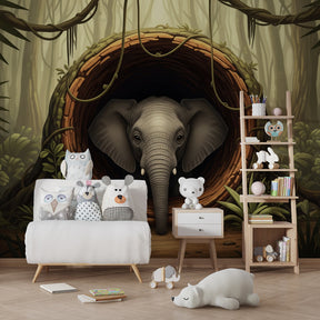 Majestic elephant wallpaper transforming children's bedroom with tropical jungle theme