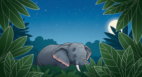 Detailed moonlit jungle elephant mural wallpaper design pattern by Kids-Mundo