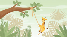 Detailed jungle giraffe mural wallpaper design pattern with tropical foliage by Kids-Mundo