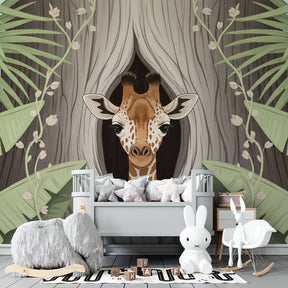 Tropical giraffe wallpaper transforming children's bedroom into jungle adventure by Kids-Mundo