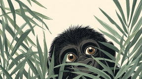 Detailed jungle gorilla mural wallpaper design pattern with baby gorilla and tropical leaves by Kids-Mundo
