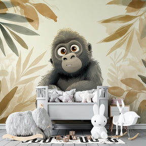 Gentle jungle animal wallpaper transforming kids playroom into tropical adventure space