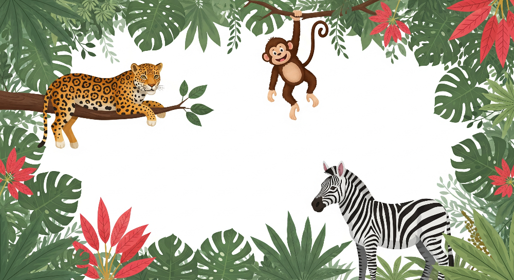Leopard, Monkey and Zebra Jungle Border Wall Mural