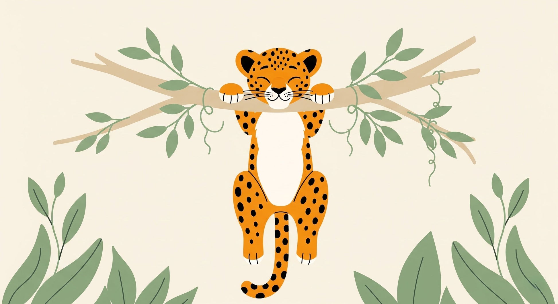 Detailed jungle leopard mural wallpaper design pattern with tropical leaves by Kids-Mundo