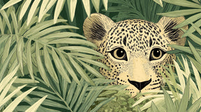 Detailed jungle leopard mural wallpaper design pattern with tropical foliage by Kids-Mundo
