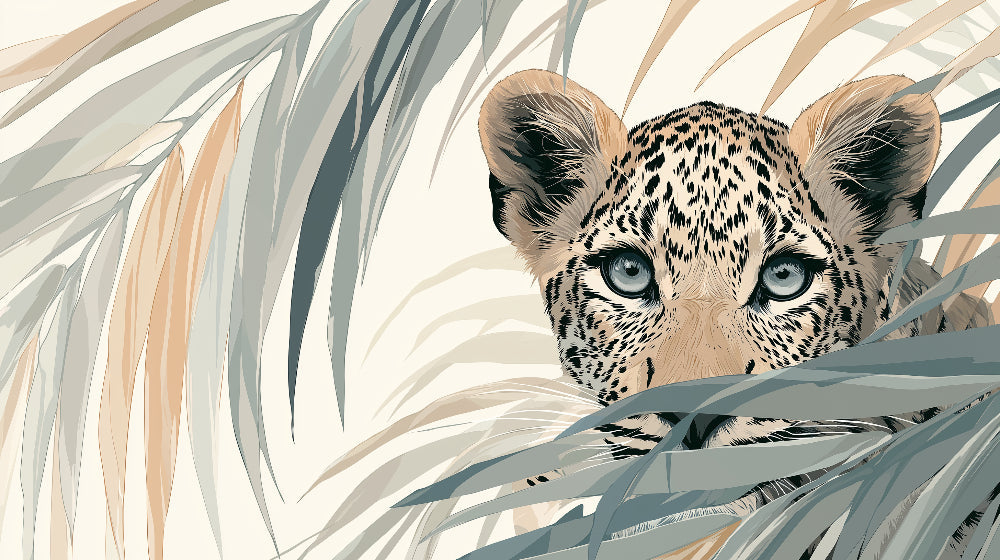 Detailed jungle leopard mural wallpaper design pattern showing safari wildlife artwork by Kids-Mundo