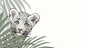 Detailed jungle leopard mural wallpaper design pattern with tropical foliage by Kids-Mundo