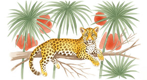 Detailed jungle leopard mural wallpaper design pattern showing tropical foliage by Kids-Mundo