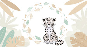 Detailed jungle leopard mural wallpaper design pattern with tropical leaves by Kids-Mundo