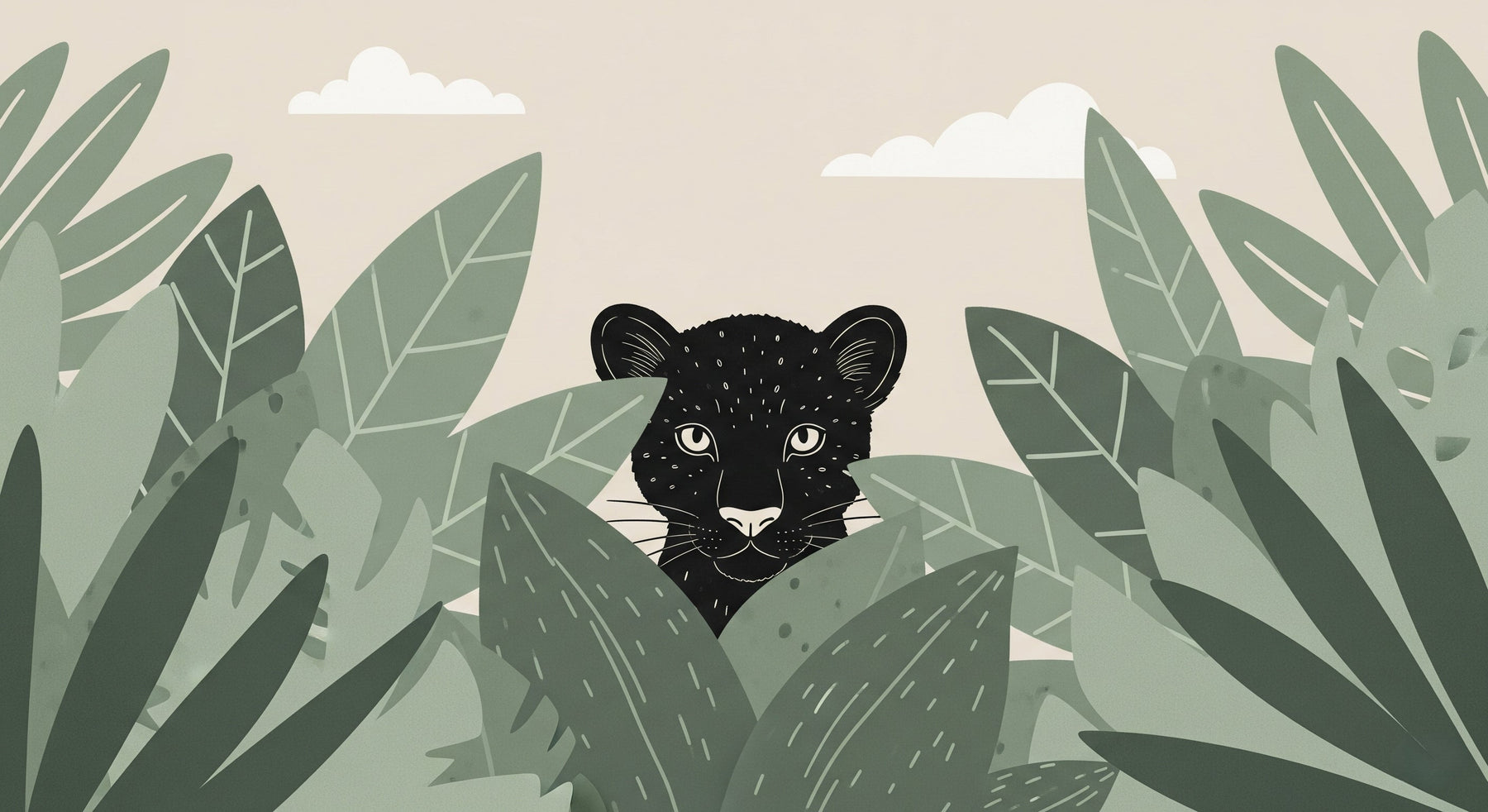Detailed jungle leopard mural wallpaper design pattern with tropical foliage by Kids-Mundo