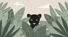 Detailed jungle leopard mural wallpaper design pattern with tropical foliage by Kids-Mundo