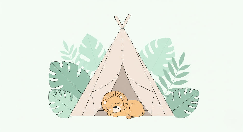 Detailed jungle lion and tipi mural wallpaper design pattern by Kids-Mundo