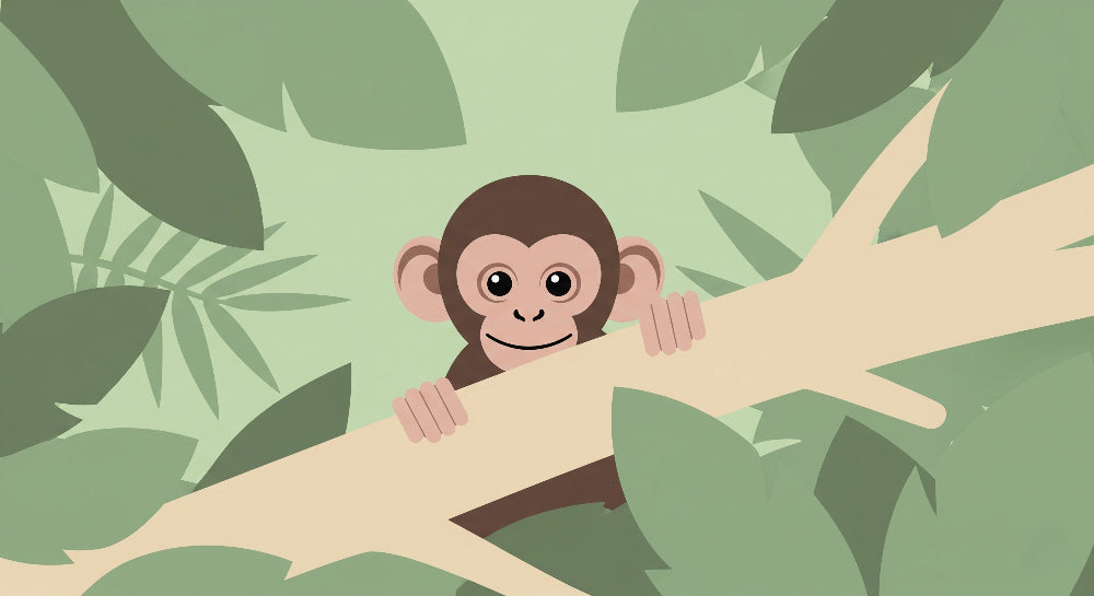 Detailed jungle monkey mural wallpaper design pattern with tropical foliage by Kids-Mundo
