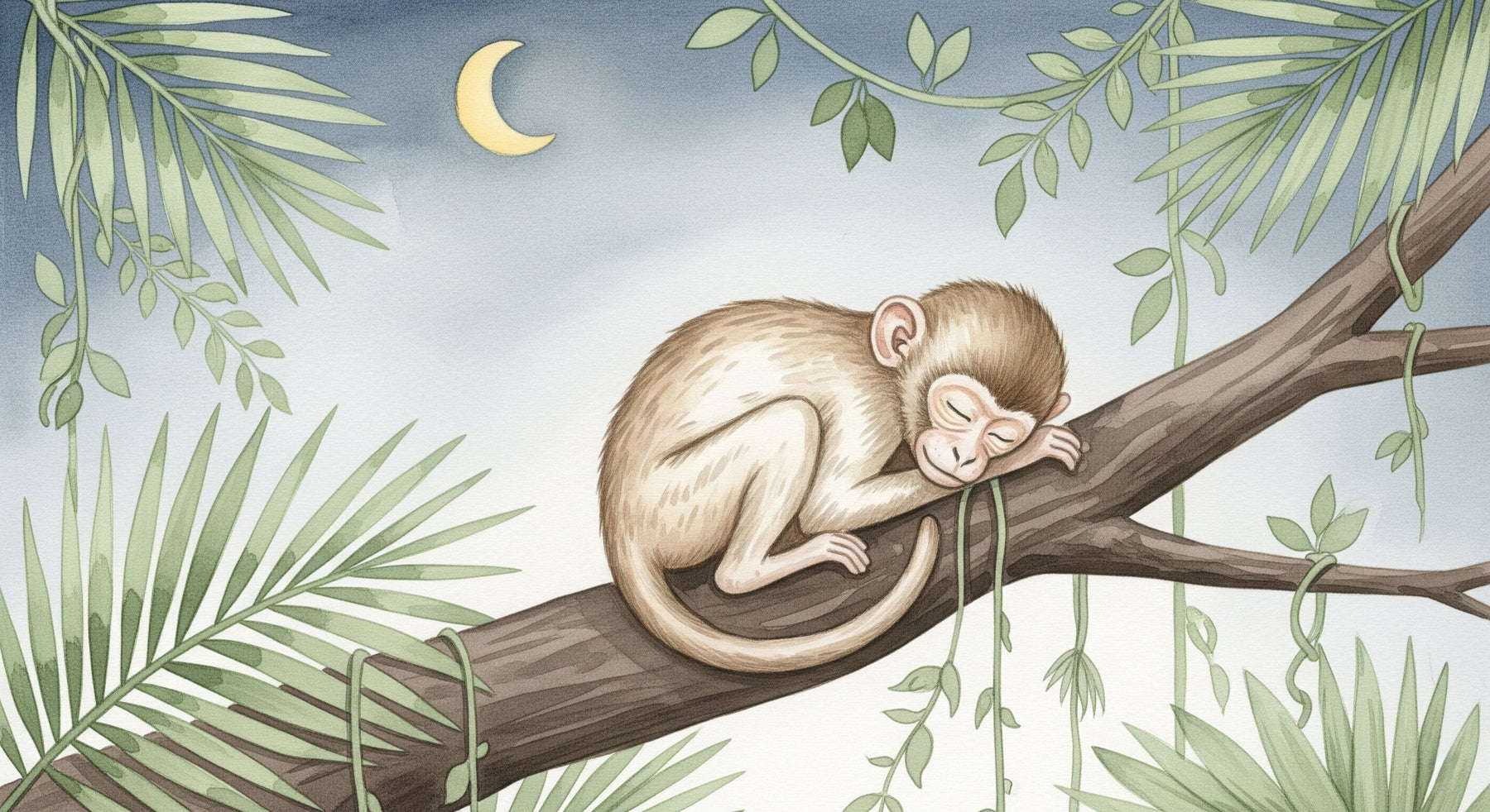 Detailed sleeping monkey jungle mural wallpaper design pattern by Kids-Mundo