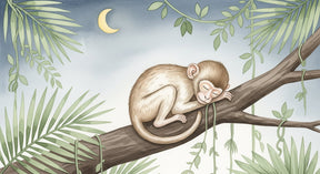 Detailed sleeping monkey jungle mural wallpaper design pattern by Kids-Mundo