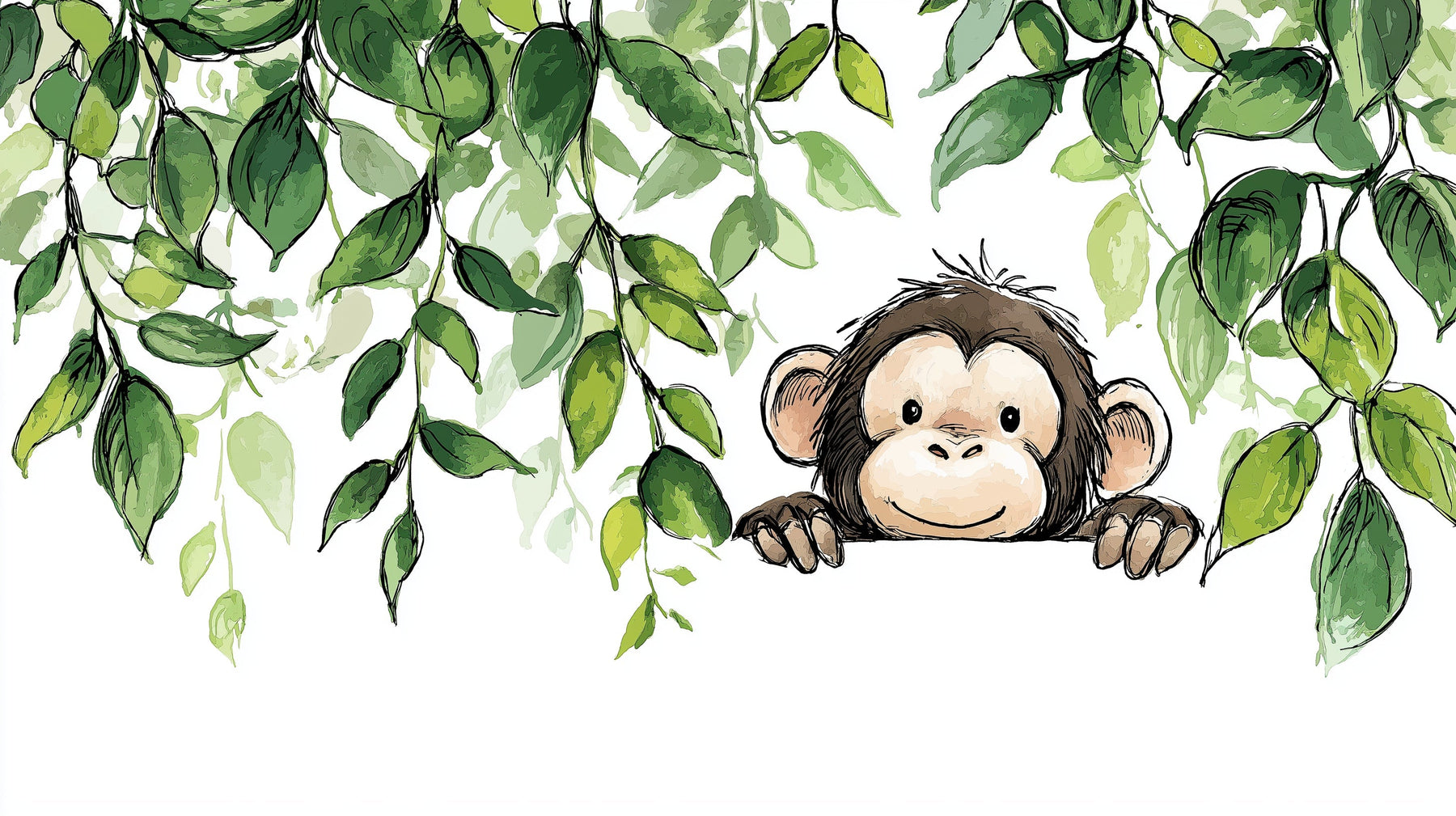 Detailed jungle monkey mural wallpaper design pattern with tropical foliage by Kids-Mundo