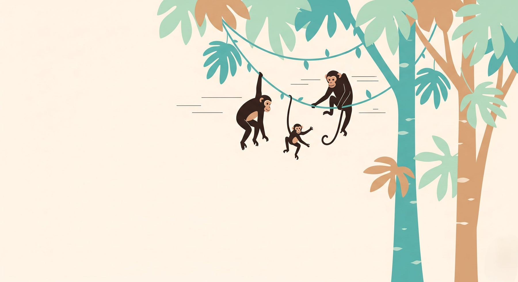 Detailed jungle monkey mural wallpaper design pattern with palm trees by Kids-Mundo