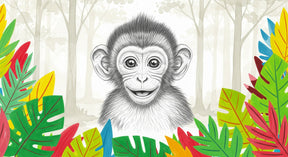 Detailed jungle monkey mural wallpaper design pattern with tropical foliage by Kids-Mundo