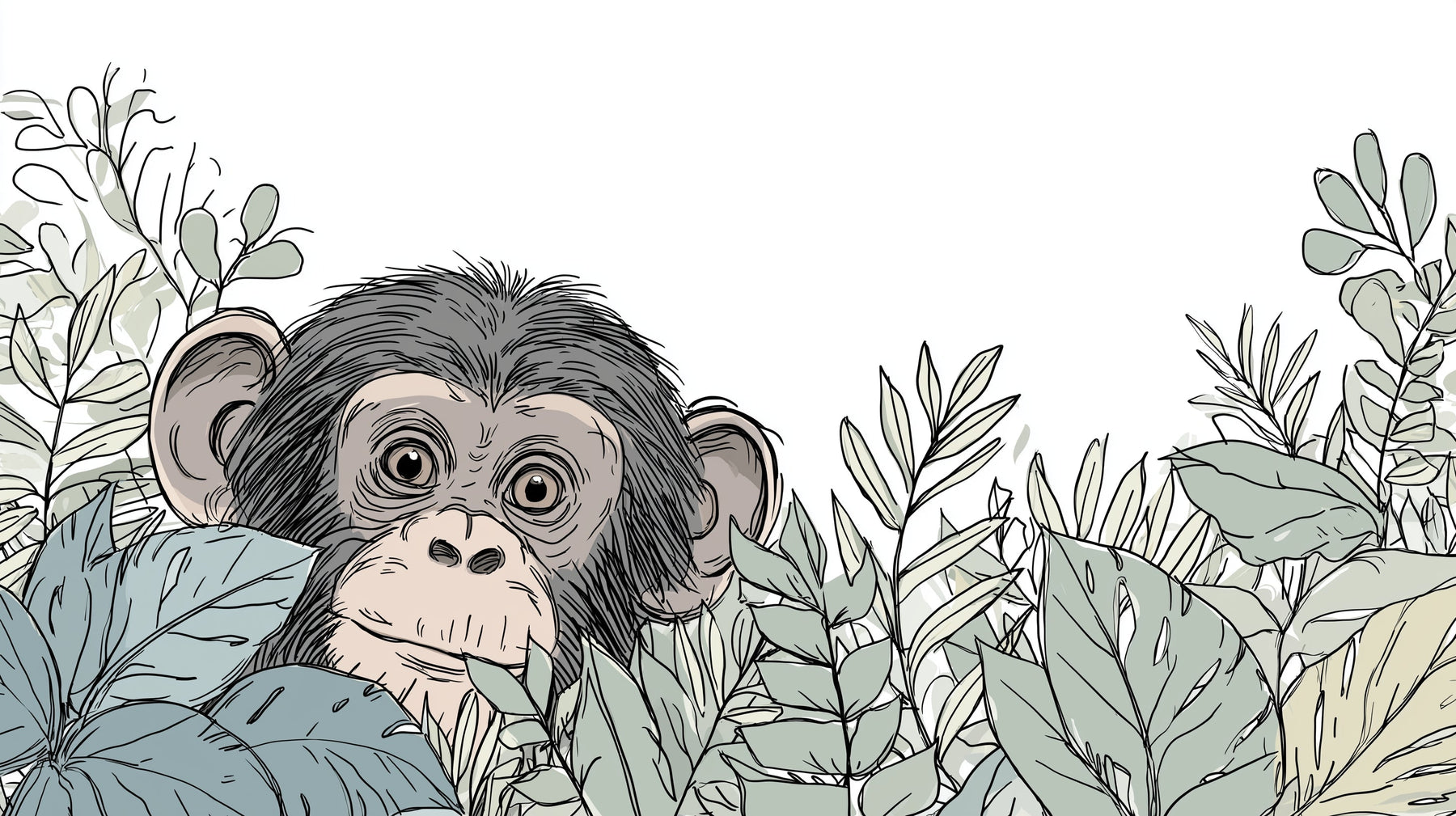 Detailed jungle monkey mural wallpaper design pattern with tropical foliage by Kids-Mundo