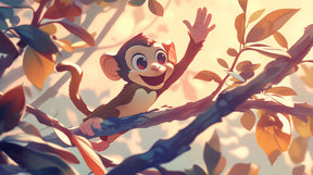 Detailed jungle monkey mural wallpaper design pattern with tropical foliage by Kids-Mundo