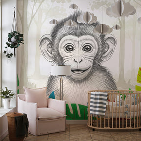Colorful jungle animal wallpaper creating imaginative playroom environment for children