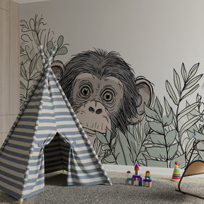 Tropical monkey wallpaper creating adventurous safari theme in kids bedroom