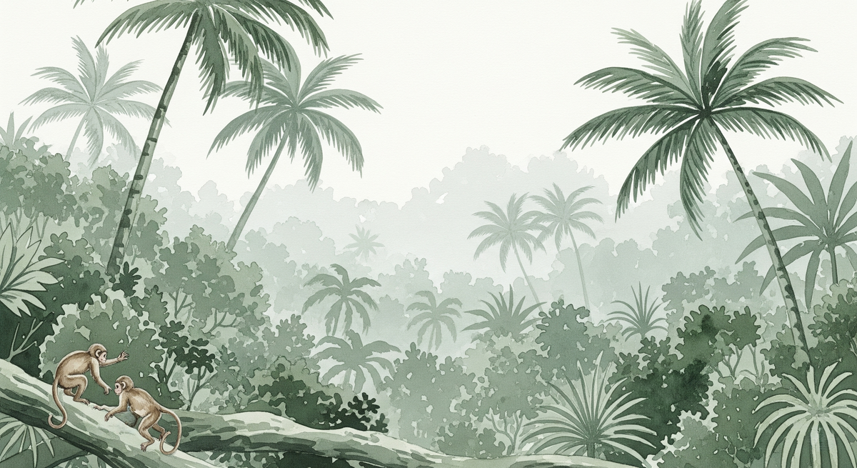 Playful Monkeys in a Sage Green Jungle Wall Mural