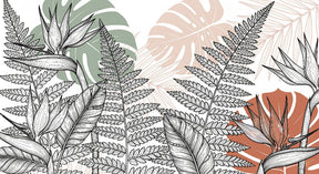 Detailed jungle mural wallpaper design pattern with hand-drawn botanical illustrations by Kids-Mundo