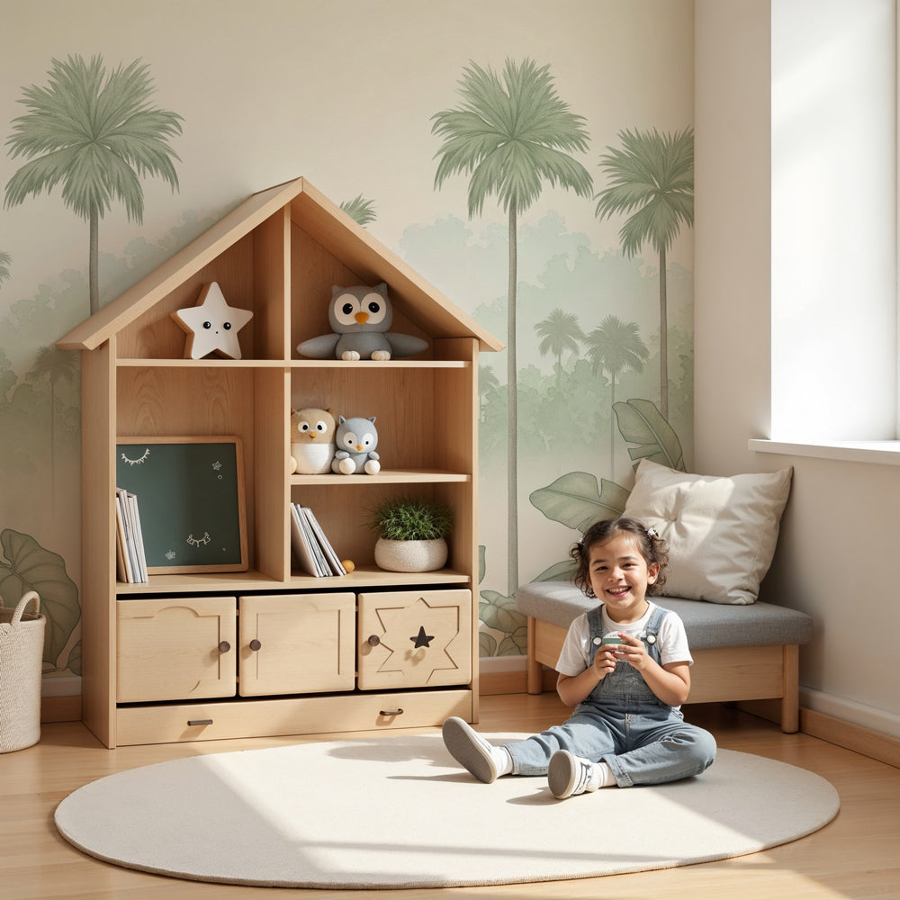 Tropical jungle palms mural wallpaper in serene nursery setting by Kids-Mundo