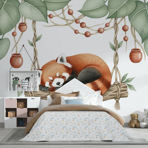 Nature-themed panda wallpaper transforming kids room into tranquil jungle sanctuary
