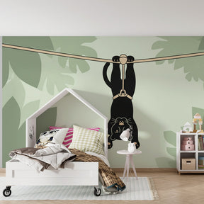 Playful panther wallpaper creating adventure-themed children's bedroom decor with tropical vibes