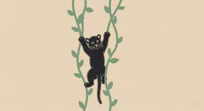 Detailed jungle panther cub mural wallpaper design pattern with vines on beige background by Kids-Mundo