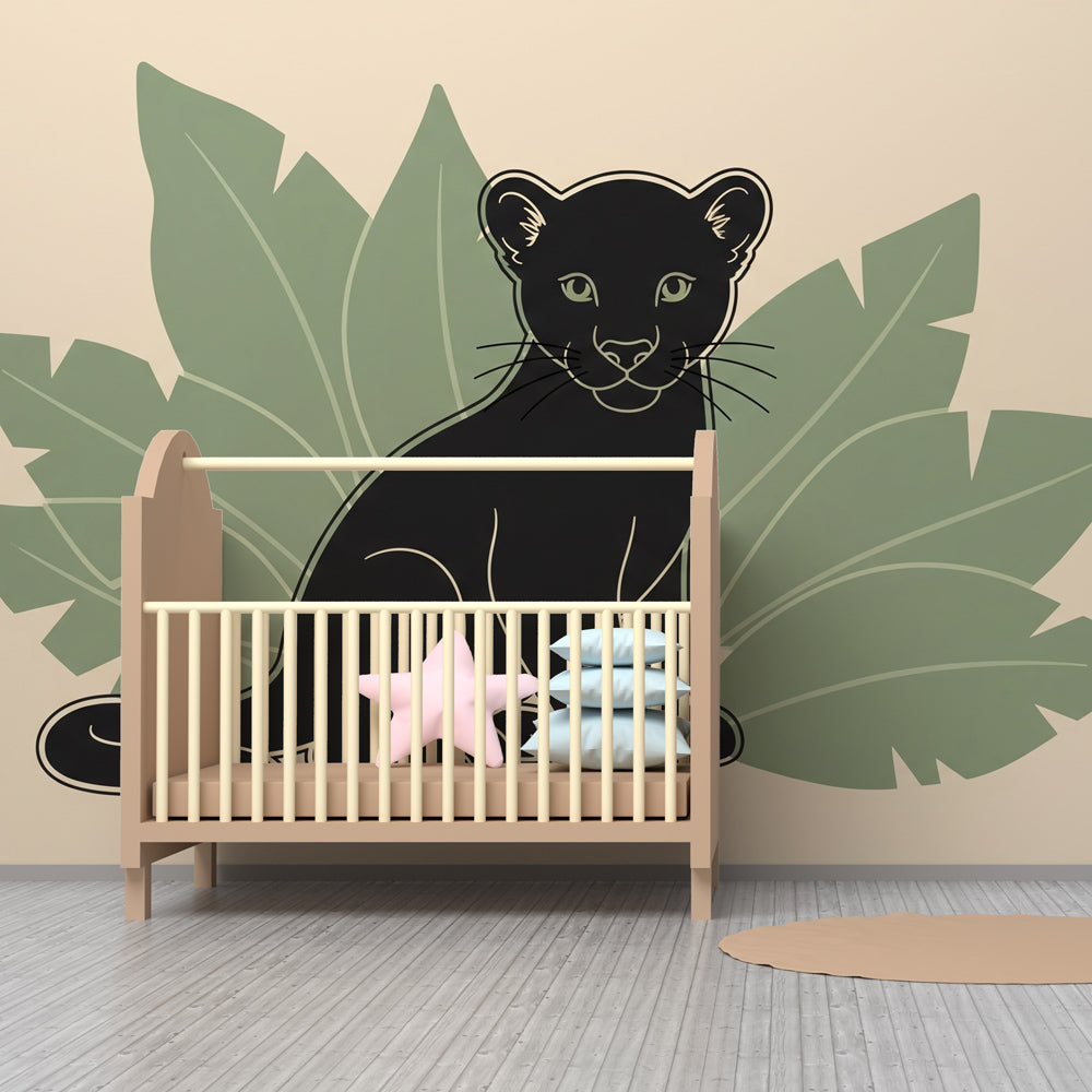 Animal-themed mural wallpaper featuring cute puma in kids playroom by Kids-Mundo