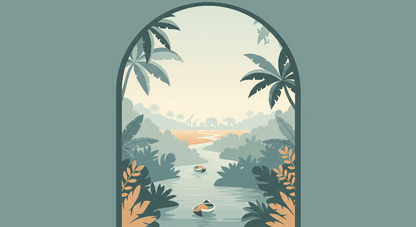 Kids-Mundo flat artwork preview of the tropical jungle river arch wall mural design