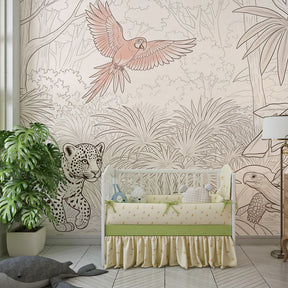 Safari adventure wallpaper creating wild jungle atmosphere in children's bedroom decor