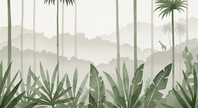 Detailed jungle safari mural wallpaper design pattern with giraffe and tropical foliage by Kids-Mundo