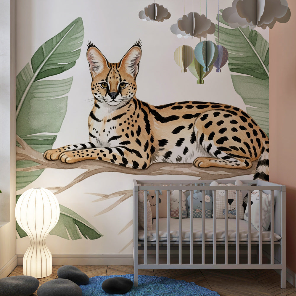 Wild cat jungle wallpaper transforming children's playroom into African safari adventure space